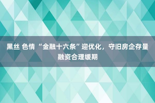 黑丝 色情 “金融十六条”迎优化，守旧房企存量融资合理缓期