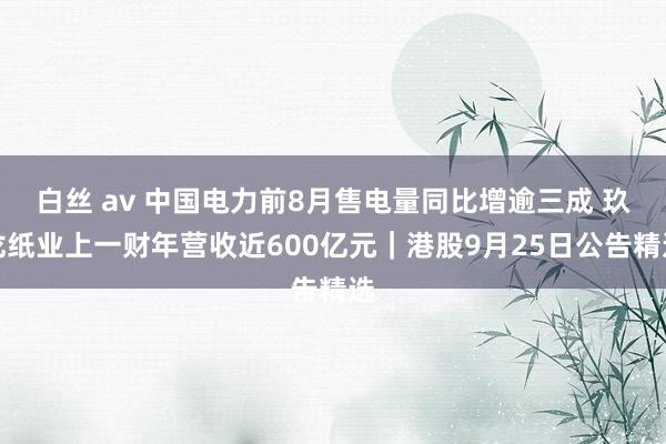 白丝 av 中国电力前8月售电量同比增逾三成 玖龙纸业上一财年营收近600亿元｜港股9月25日公告精选