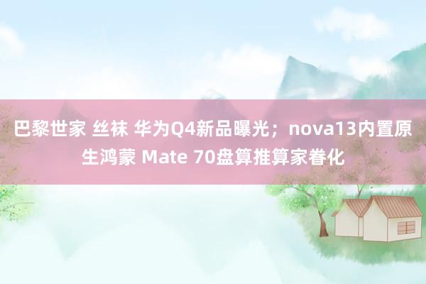 巴黎世家 丝袜 华为Q4新品曝光；nova13内置原生鸿蒙 Mate 70盘算推算家眷化