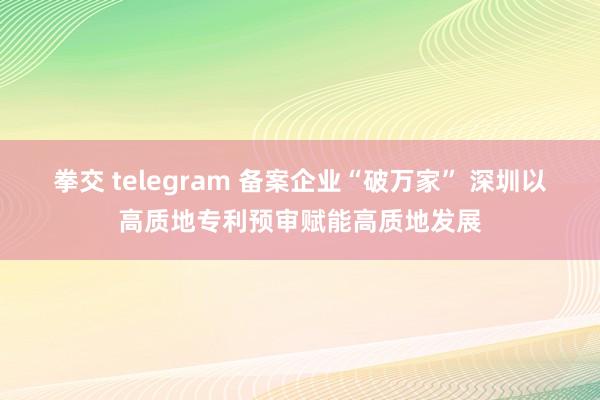 拳交 telegram 备案企业“破万家” 深圳以高质地专利预审赋能高质地发展