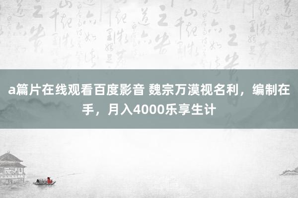 a篇片在线观看百度影音 魏宗万漠视名利，编制在手，月入4000乐享生计