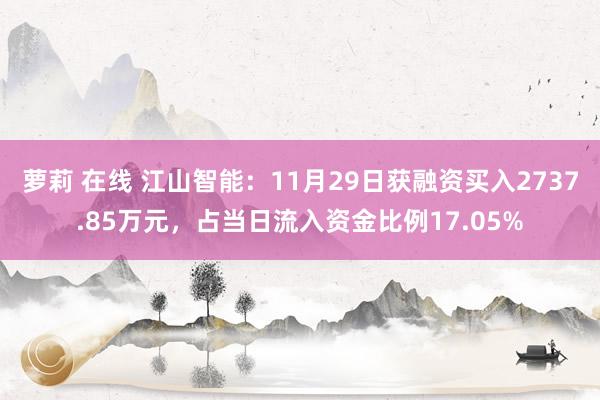 萝莉 在线 江山智能：11月29日获融资买入2737.85万元，占当日流入资金比例17.05%