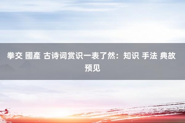 拳交 國產 古诗词赏识一表了然：知识 手法 典故 预见